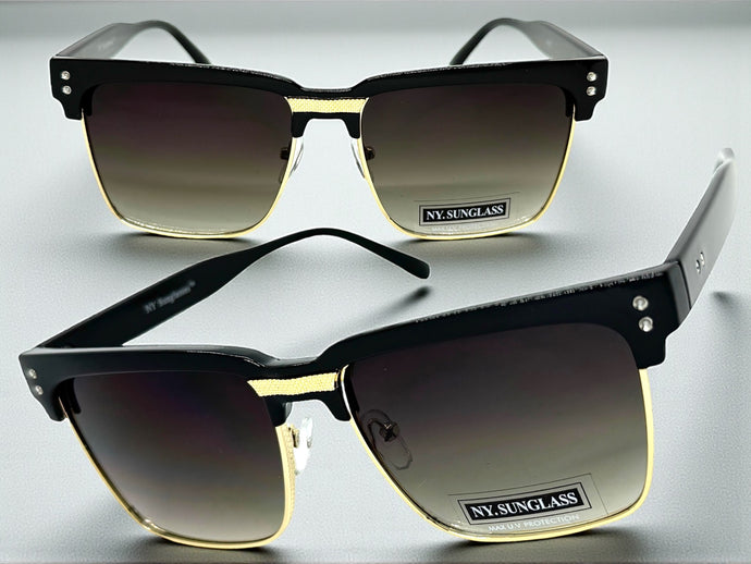 Classy Elegant Modern Retro Hip Hop Style SUNGLASSES Square Black & Gold Frame 6462