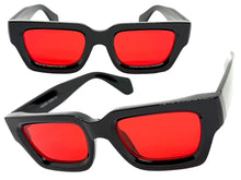 Classic Vintage Retro Style SUNGLASSES Thick Black Frame - Red Lens 2056