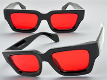 Classic Vintage Retro Style SUNGLASSES Thick Black Frame - Red Lens 2056