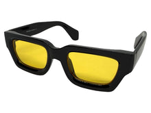 Classic Vintage Retro Style SUNGLASSES Thick Black Frame - Yellow Lens 2056