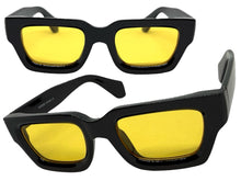 Classic Vintage Retro Style SUNGLASSES Thick Black Frame - Yellow Lens 2056