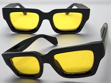Classic Vintage Retro Style SUNGLASSES Thick Black Frame - Yellow Lens 2056