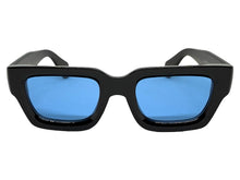 Classic Vintage Retro Style SUNGLASSES Thick Black Frame - Blue Lens 2056