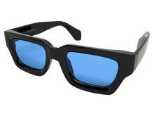 Classic Vintage Retro Style SUNGLASSES Thick Black Frame - Blue Lens 2056