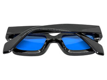 Classic Vintage Retro Style SUNGLASSES Thick Black Frame - Blue Lens 2056