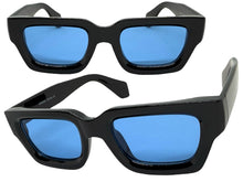 Classic Vintage Retro Style SUNGLASSES Thick Black Frame - Blue Lens 2056