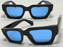 Classic Vintage Retro Style SUNGLASSES Thick Black Frame - Blue Lens 2056