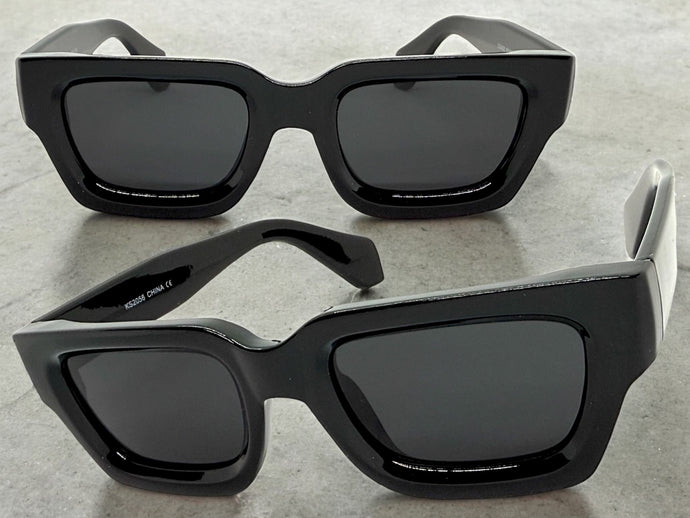 Classic Vintage Retro Style SUNGLASSES Thick Black Frame - Dark Lens 2056