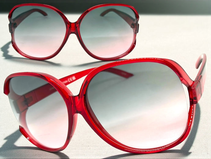 Oversized Exaggerated Vintage Retro Style SUNGLASSES Huge X-Large Red Frame 80007