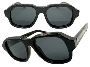 Classic Vintage Retro Style SUNGLASSES Large Thick Square Black Acetate Frame C004