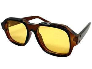 Classic Vintage Retro Style SUNGLASSES Large Thick Square Brown Acetate Frame C004