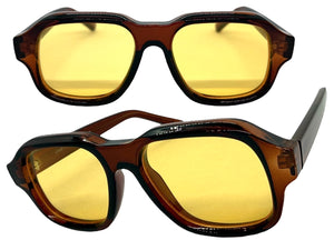 Classic Vintage Retro Style SUNGLASSES Large Thick Square Brown Acetate Frame C004