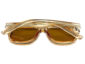 Classic Vintage Retro Style SUNGLASSES Large Thick Square Champagne Acetate Frame C004