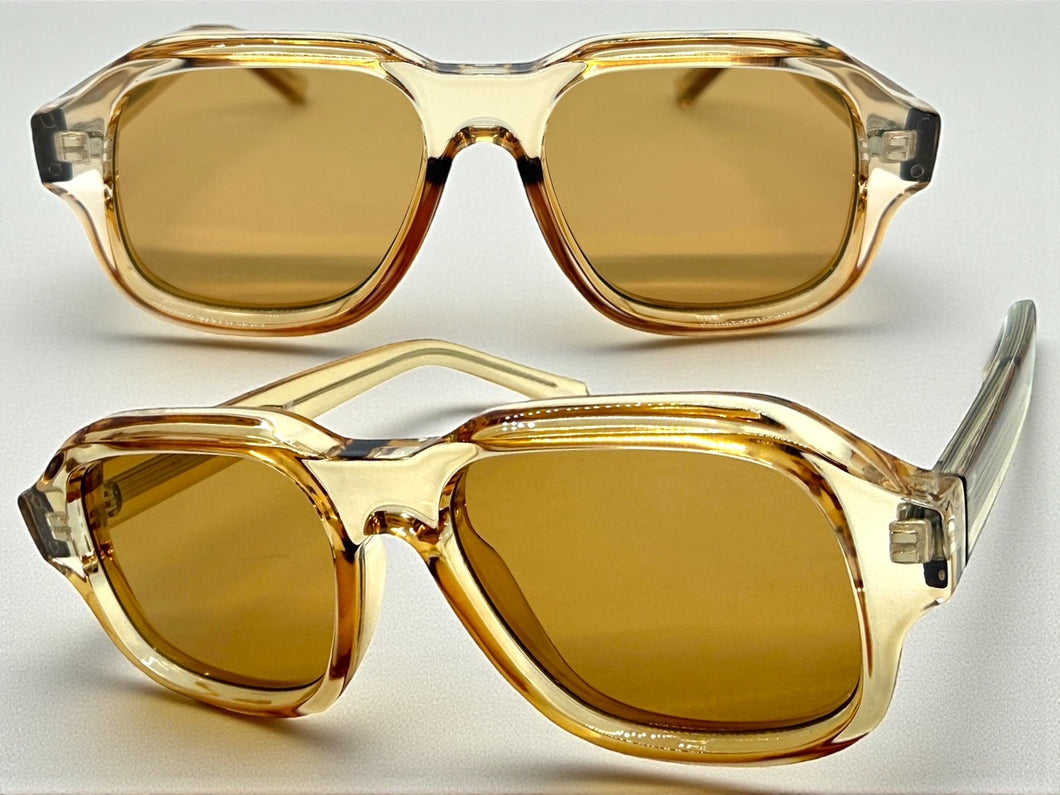 Classic Vintage Retro Style SUNGLASSES Large Thick Square Champagne Acetate Frame C004