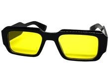 Classic Vintage Retro Style SUNGLASSES Thick Square Black Frame - Yellow Lens 74002