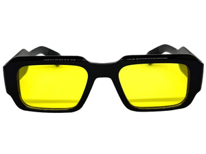 Classic Vintage Retro Style SUNGLASSES Thick Square Black Frame - Yellow Lens 74002