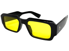 Classic Vintage Retro Style SUNGLASSES Thick Square Black Frame - Yellow Lens 74002