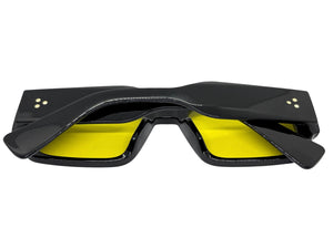 Classic Vintage Retro Style SUNGLASSES Thick Square Black Frame - Yellow Lens 74002