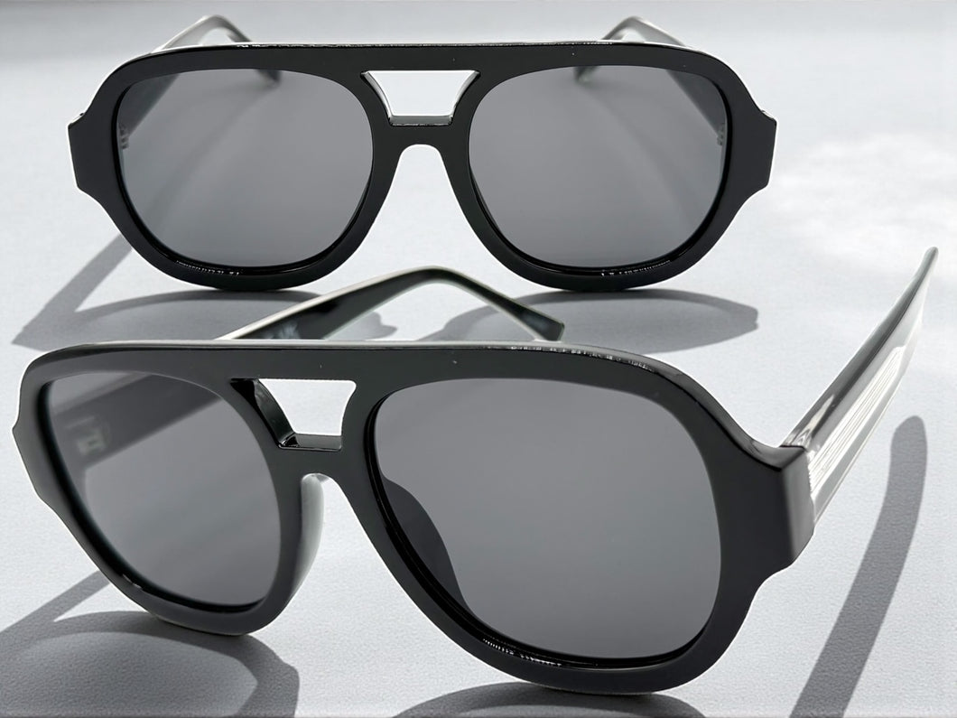 Classic Vintage Retro Style SUNGLASSES Large Thick Black Acetate Frame C005