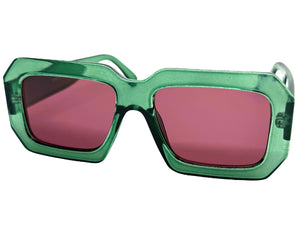 Classic Vintage Retro Style SUNGLASSES Thick Square Green Frame - Plum Lens 75005