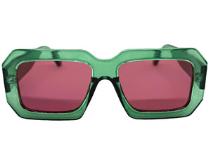 Classic Vintage Retro Style SUNGLASSES Thick Square Green Frame - Plum Lens 75005