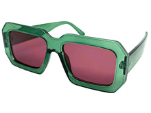 Classic Vintage Retro Style SUNGLASSES Thick Square Green Frame - Plum Lens 75005