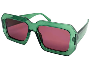 Classic Vintage Retro Style SUNGLASSES Thick Square Green Frame - Plum Lens 75005