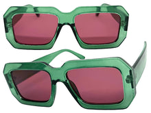 Classic Vintage Retro Style SUNGLASSES Thick Square Green Frame - Plum Lens 75005