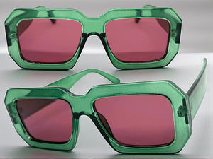Classic Vintage Retro Style SUNGLASSES Thick Square Green Frame - Plum Lens 75005