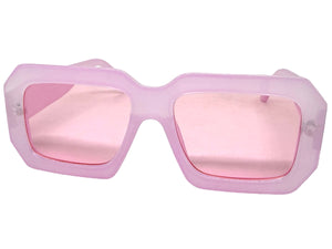 Classic Vintage Retro Style SUNGLASSES Thick Square Pink Frame - Pink Lens 75005