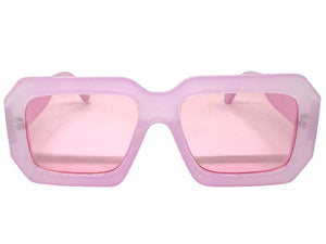 Classic Vintage Retro Style SUNGLASSES Thick Square Pink Frame - Pink Lens 75005