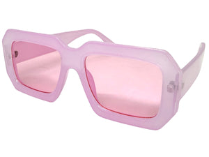 Classic Vintage Retro Style SUNGLASSES Thick Square Pink Frame - Pink Lens 75005
