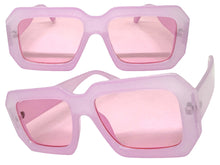 Classic Vintage Retro Style SUNGLASSES Thick Square Pink Frame - Pink Lens 75005