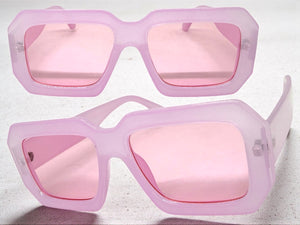 Classic Vintage Retro Style SUNGLASSES Thick Square Pink Frame - Pink Lens 75005