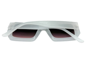 Classic Vintage Retro Style SUNGLASSES Thick Square Off White Frame - Gray & Pink Lens 75005