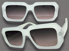 Classic Vintage Retro Style SUNGLASSES Thick Square Off White Frame - Gray & Pink Lens 75005