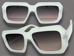 Classic Vintage Retro Style SUNGLASSES Thick Square Off White Frame - Gray & Pink Lens 75005