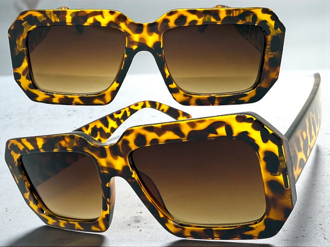 Classic Vintage Retro Style SUNGLASSES Thick Square Tortoise Frame - Brown Lens 75005