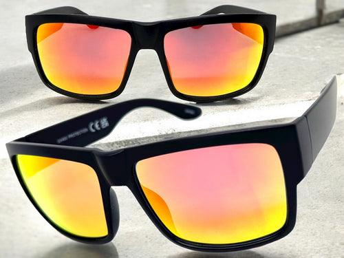Classic Vintage Retro Hardcore Biker Gangster Style SUNGLASSES Thick Square Black Frame - Orange Lens 7232