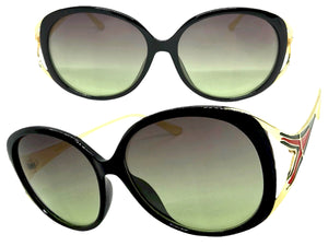 Oversized Exaggerated Vintage Retro Style SUNGLASSES Large Round Black & Gold Frame 96211