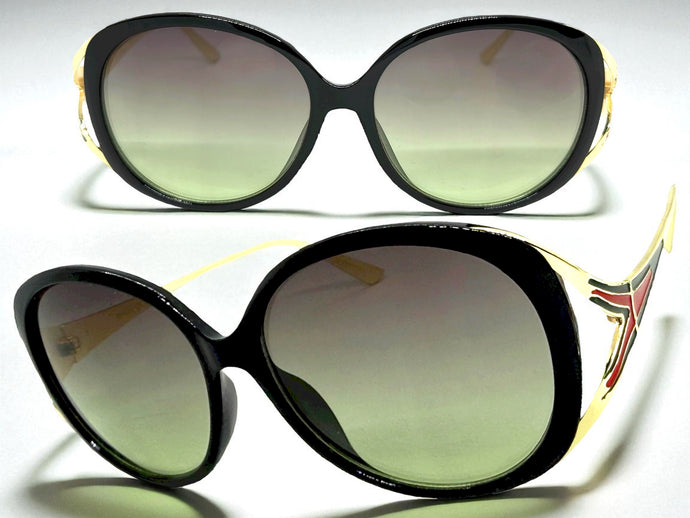 Oversized Exaggerated Vintage Retro Style SUNGLASSES Large Round Black & Gold Frame 96211