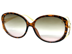 Oversized Exaggerated Vintage Retro Style SUNGLASSES Large Round Tortoise & Gold Frame 96211