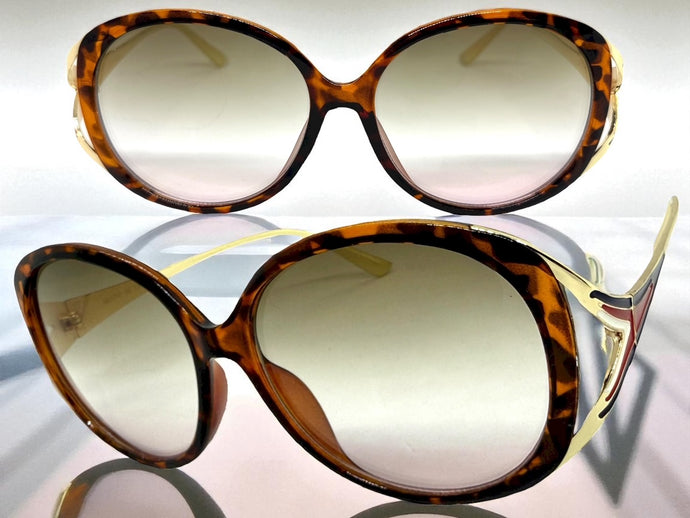 Oversized Exaggerated Vintage Retro Style SUNGLASSES Large Round Tortoise & Gold Frame 96211