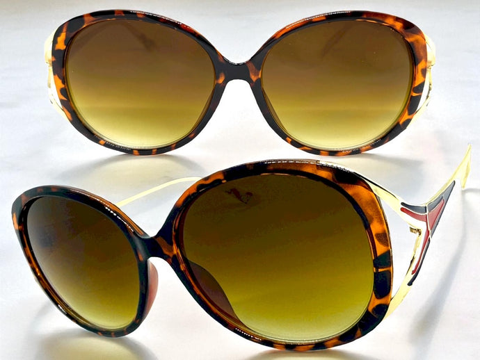 Oversized Exaggerated Vintage Retro Style SUNGLASSES Large Round Tortoise & Gold Frame 96211