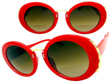 Exaggerated Vintage Retro Funky Hippie Style SUNGLASSES Round Red & Gold Frame P8216