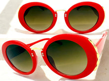 Exaggerated Vintage Retro Funky Hippie Style SUNGLASSES Round Red & Gold Frame P8216