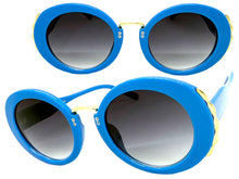 Exaggerated Vintage Retro Funky Hippie Style SUNGLASSES Round Blue & Gold Frame P8216