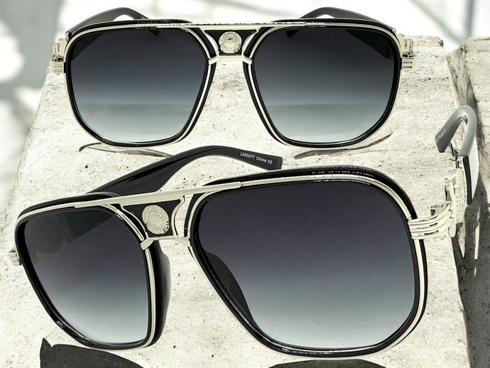 Classic Vintage Retro Luxury Hip Hop Rapper Style SUNGLASSES Large Black & Silver Frame 3077