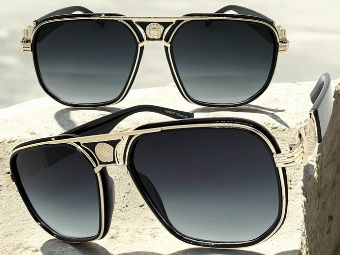 Classic Vintage Retro Luxury Hip Hop Rapper Style SUNGLASSES Large Black & Gold Frame 3077
