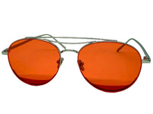 Classic Vintage Retro Style SUNGLASSES Silver Metal Frame - Red Lens 7209